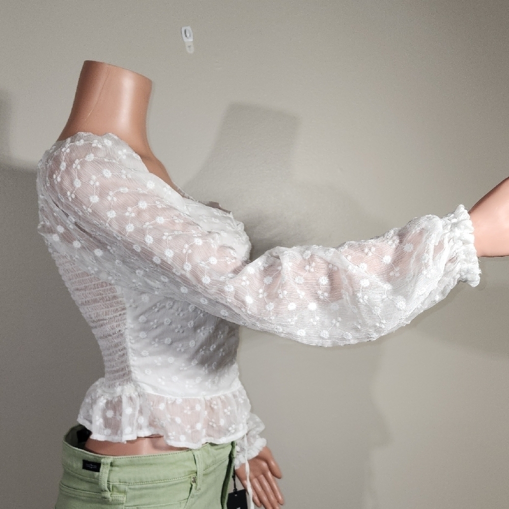 Guess White Sheer Polka Dot Blouse - Picture 5 of 10